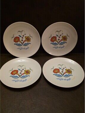 Vintage Swedish Berggren Porcelain 8" Salad Plates Var Sa God - Help Yourself 8”